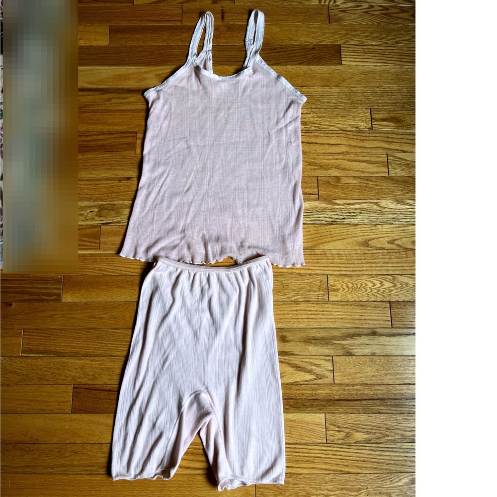Vintage Lollipop Pink Ribbed Knit Cami and Shorts Lounge Set M Softcore Dollette